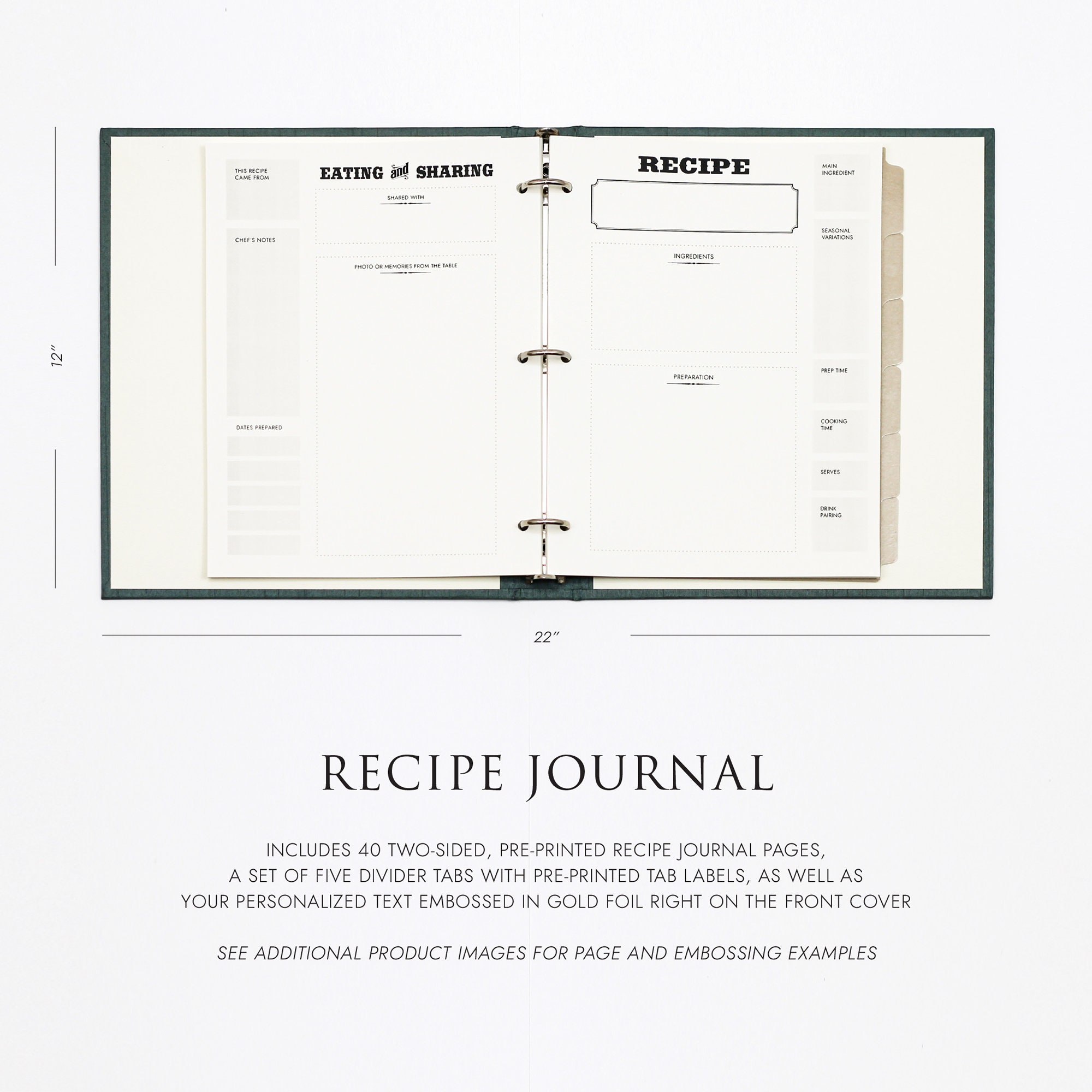 Recipe Journal Embossed with RECIPES covered with Natural Linen