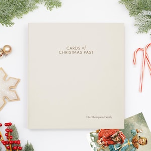 PERSONALIZED Cards of Christmas Past Album | Pearl Vegan Leather | Includes your own Custom Gold Foil Embossing | Up to 100 Cards | 1&quot; Ring