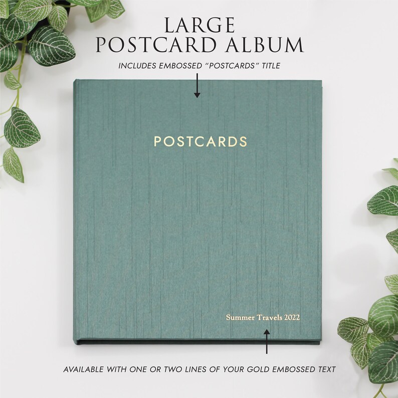 Large Postcard Album with Teal Silk Cover 2 Postcards Per Clear Sleeve Holds 5x7 Postcards Shows Both Front and Back of Cards image 4