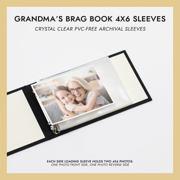 Grandma's Brag Book Small 4x6 Photo Binder Sleeves Pack of 10 For 40 Photos Crystal Clear PVC-Free Archival Photo Album Sleeves