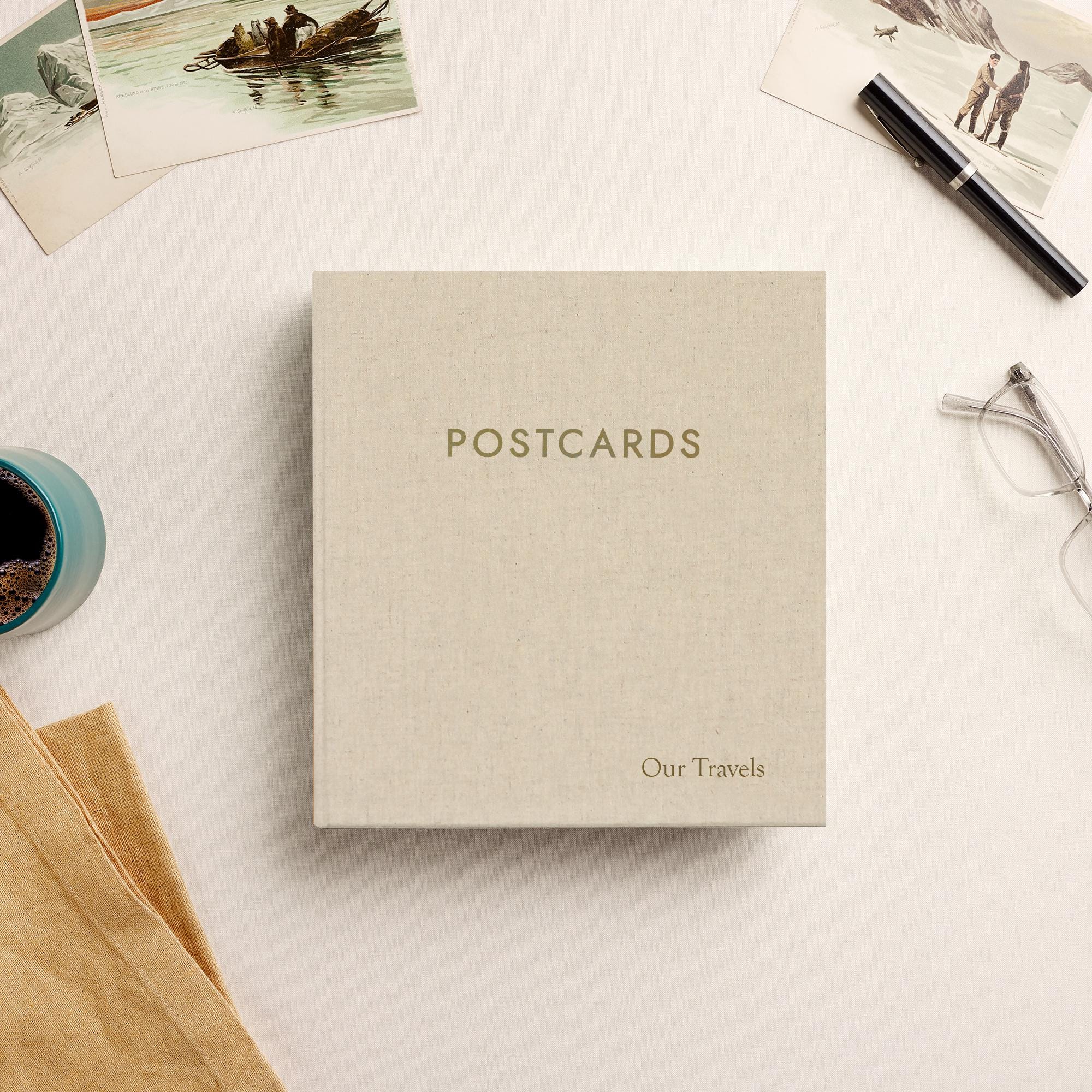 Medium Postcard Album With Natural Linen Cover | 2 Postcards per
