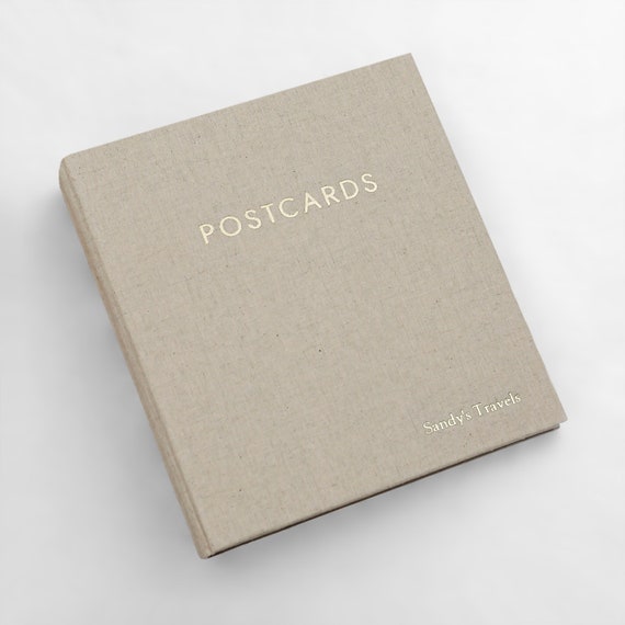 Album de carte postale moyen avec couverture en lin naturel 2 cartes  postales par pochette transparente