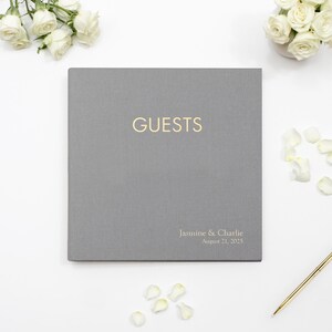 Personalized Guest Book - 10 x 10 Custom Silk Wedding Guestbook Signing for Reception Engagement Party Modern Blank Page Polaroid Luxury