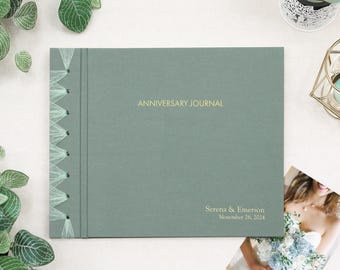 Anniversary Journal Jade Green Cotton Personalized Gold Embossed First Paper Anniversary Gift Wedding Couple Engagement Bridal Shower Gift