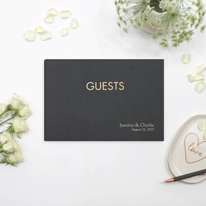 Personalized Guest Book - 7 x 10 Custom Vegan Leather Wedding Guestbook Sign-in for Reception Engagement Party Modern Blank Polaroid Luxury