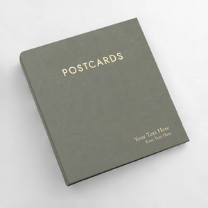 Medium Postcard Album with Moss Vegan Leather Cover | 2 Postcards Per Clear Sleeve | Holds 4x6 Postcards | Shows Front and Back of Cards
