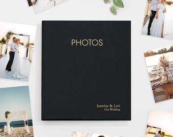 Large 5x7 Photo Binder with Black Vegan Leather Cover | Includes Custom Gold Foil Embossing | Holds up to 200 Photos | 1 Inch Rings