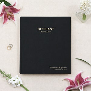 Officiant Binder Black Vegan Leather Personalized Gold Embossed Wedding Organizer Bridal Ceremony Portfolio Keepsake Officiant Album Gift