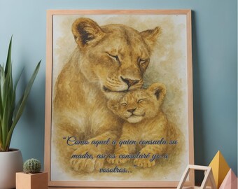 Mom and baby Lion, versículos en español, Nursery Wall art