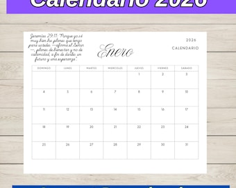 2026 Calendario 2026 con Versículos Bíblicos – Español – PDF Imprimible