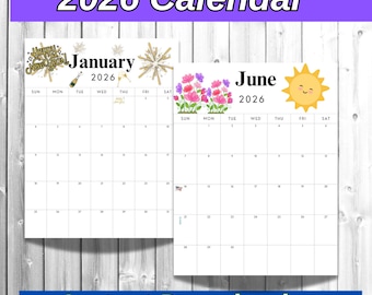 2026 Editable Monthly Calendar Printable: Seasonal Design (Letter-Size PDF, Instant Download)