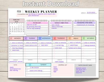 2026 Weekly Planner Printable, Minimalist schedule, Week at a Glance, Weekly Organizer
