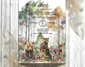 Woodland Baby Shower or Gender Reveal Invitation: Forrest Animal (Editable Template)