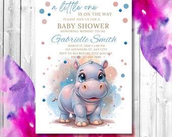 Baby Shower or Gendal Reveal Invitation Design Hippo Editable Template