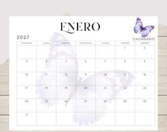 2027 Calendario en Español imprimible, Amante de los animales, Diseño en acuarela