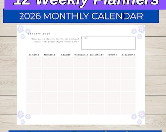 2026 Weekly Planner Printable, Minimalist Landscape Layout, Positive affirmation (Digital Download)