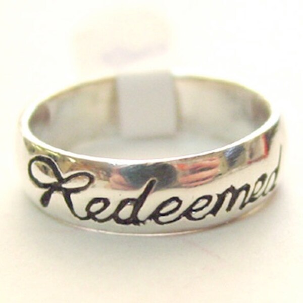 Redeemed Sterling Silver Christian Ring, Size 5