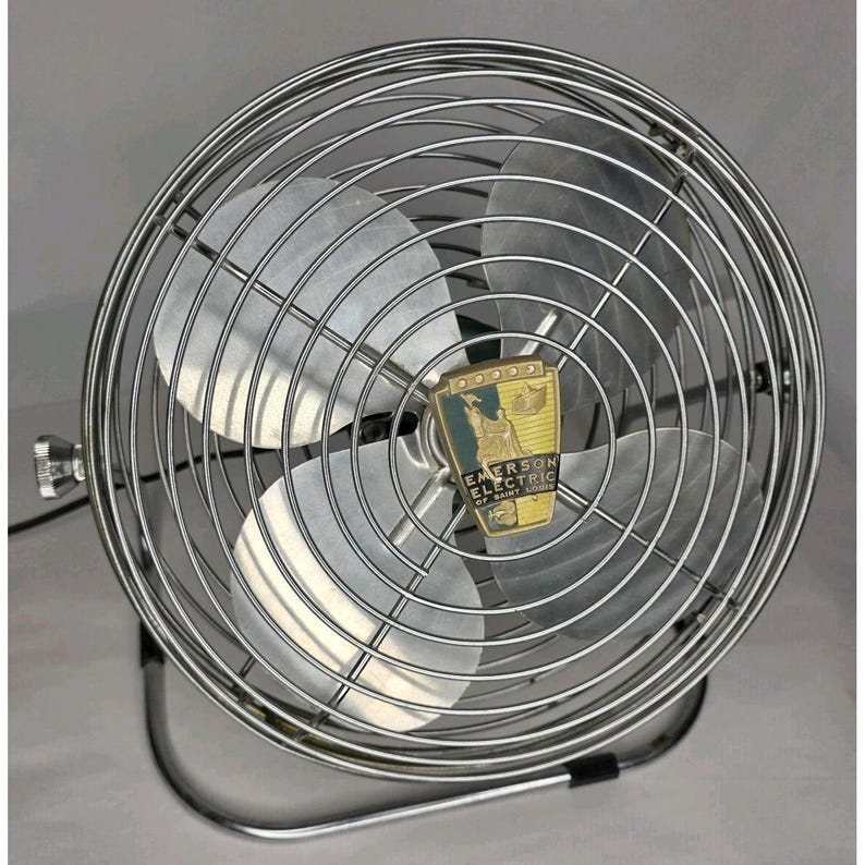 VTG 50s Emerson Seabreeze Industrial Fan Model 8250-B 10" Turquoise Silver Works image 1