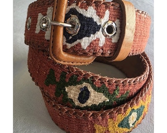 Handgefertigte Leder und Mayan Azteken Webart Gürtel Herren Größe 40