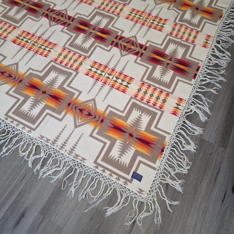 Beaver State Pendleton Harding Wool Blanket USA 68" X 68" Shawl Reversible EUC image 2