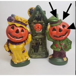 VTG 13 &quot;Yozie Mold Keramik JUNGE Vogelscheuche Kürbiskopf Halloween 1974 Light-Up