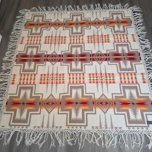 Beaver State Pendleton Harding Wool Blanket USA 68" X 68" Shawl Reversible EUC image 1