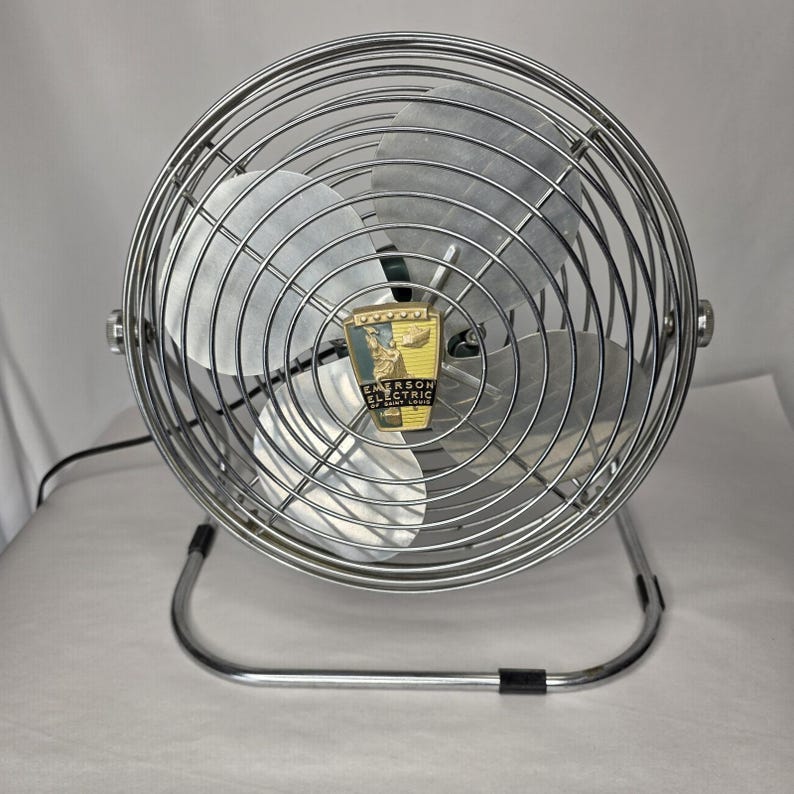 VTG 50s Emerson Seabreeze Industrial Fan Model 8250-B 10" Turquoise Silver Works image 5
