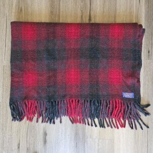 VTG Pendleton Wool Stadium Blanket Tartan Plaid Red Black 48x60 + Fringe 30s-50s image 7
