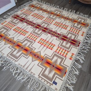 Beaver State Pendleton Harding Wool Blanket USA 68" X 68" Shawl Reversible EUC image 3