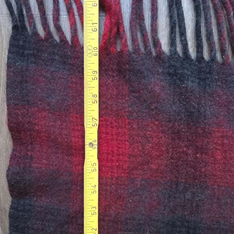 VTG Pendleton Wool Stadium Blanket Tartan Plaid Red Black 48x60 + Fringe 30s-50s image 5