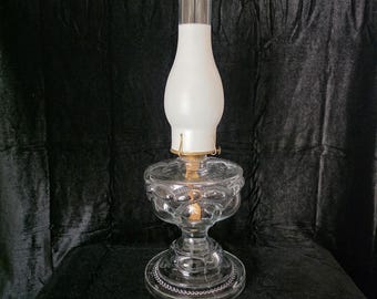 Antique Beaded Peanut Pattern Manganese Or Uranium Glass Oil Lamp Base Glows