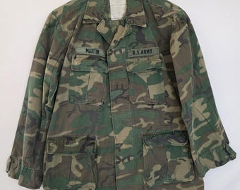 70s Army ERDL BDU Hot Weather Coat Vietnam Camo Jacket Ripstop M/L Short. Selma