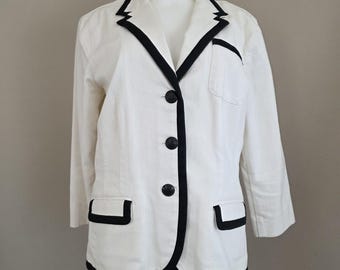 VTG Lauren Jeans Co. Ralph Lauren Elfenbensvit Denimkavaj Svart Kontrast Storlek Stor