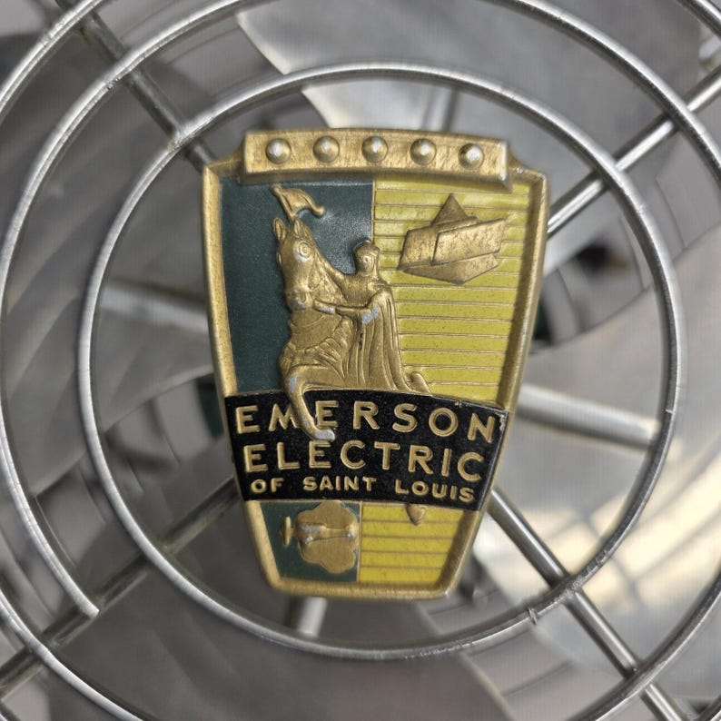 VTG 50s Emerson Seabreeze Industrial Fan Model 8250-B 10" Turquoise Silver Works image 3