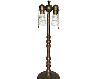Vintage Tall Brass Tone Table Lamp with Double Pull Chains