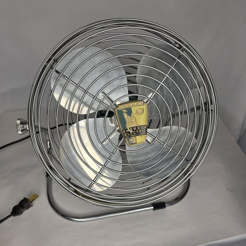 VTG 50s Emerson Seabreeze Industrial Fan Model 8250-B 10" Turquoise Silver Works image 4