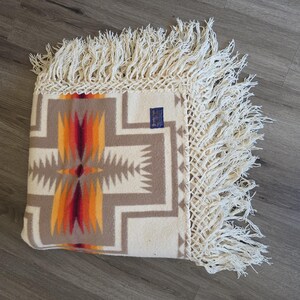Beaver State Pendleton Harding Wool Blanket USA 68" X 68" Shawl Reversible EUC image 9