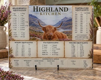 Highland Cow Glass Cutting Board, Kitchen Conversion Chart, Scottish Country Kitchen Decor