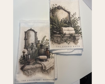 Juego de 2 toallas de mano botánicas para invitados, decoración vintage para el baño, toallas de mano de microfibra con sublimación de tinta.