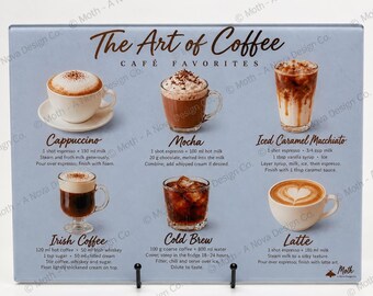 The Art of Coffee Glass Cutting Board, Café Favorites Recipe Board, Coffee Bar Décor, Coffee Lover Gift, Creamer Board Companion