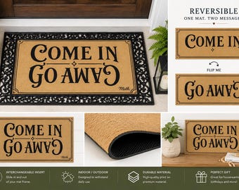 Zerbino con ambigramma "Entra e vai" / Zerbino di benvenuto reversibile e divertente / Zerbino intercambiabile / Decorazione umoristica per il portico d'ingresso