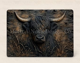 Tabla de cortar de vidrio con diseño de vaca de las Tierras Altas, 15x12 cm, vidrio grueso con diseño de bisonte.