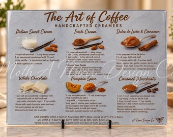 Tabla de cortar de vidrio con recetas de crema para café, 6 recetas caseras de crema para café, decoración para cafetería, regalo para amantes del café.