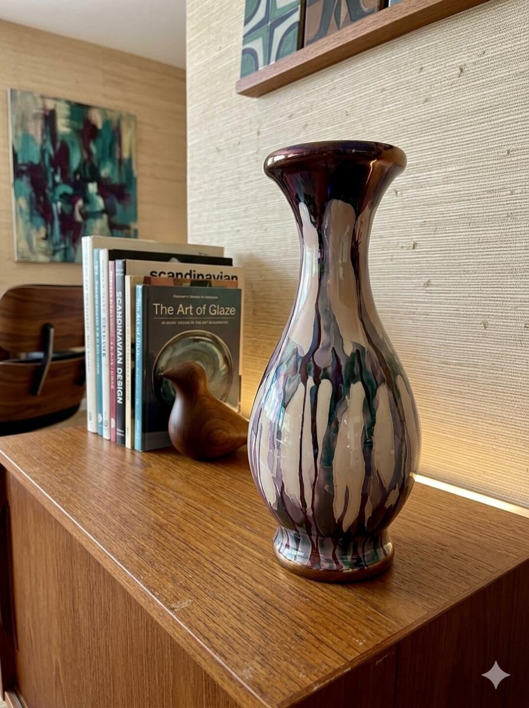 Vintage Vermes Kerámia Hungarian Drip Glaze Vase, Mid-century