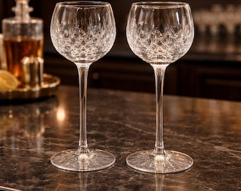Vintage Rogaska Crystal Balloon Wine Glasses – Set of 2 | Deep Diamond Cut | Made in Yugoslavia
