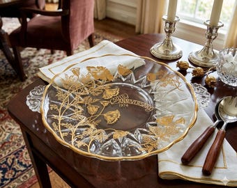 Vintage 50th Anniversary Glass Serving Platter - Silver City Flanders Poppy