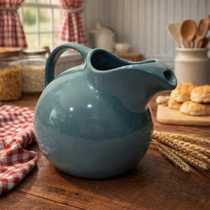 Vintage Hall Pottery Harlequin or Ball Jug Pitcher – Classic Mid-Century American Pottery, Turquoise