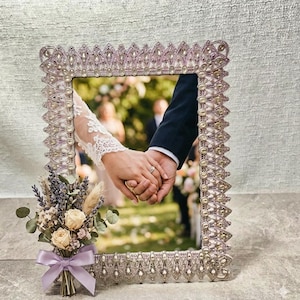 Lawrence "Juliet" Silver Metal & Crystal Frame - Ornate 4x6 Jeweled Picture Frame - Vintage Glam Tabletop or Wall Decor
