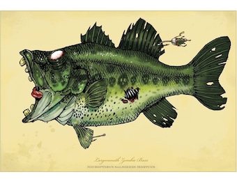 Largemouth Zombie Bass Art Print: Signed Fish Illustration (12x18)