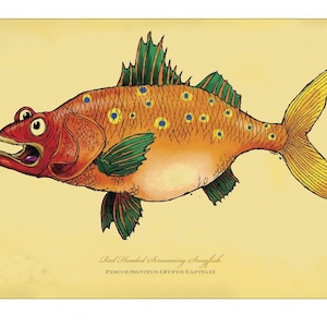 Red-Headed Screaming Snogfish signed print on bright paper using archival ink. 12X18. National Award Winning work by Rich Powell image 1